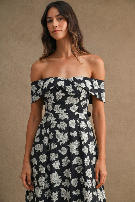 Barker Off Shoulder Midi Floral Dress