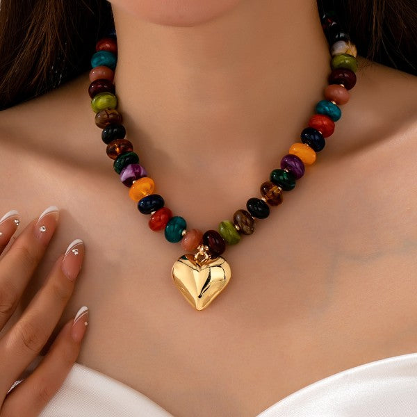 Herb Bead Heart Pendant Necklace