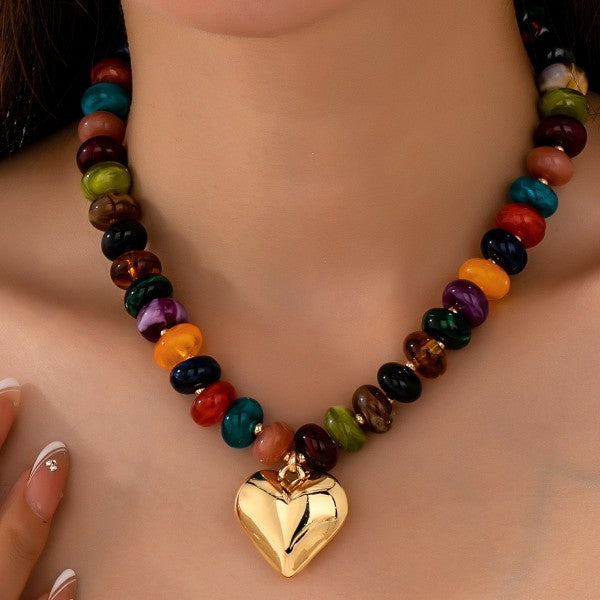 Herb Bead Heart Pendant Necklace