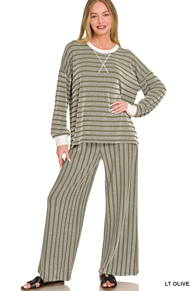 Roxanne Striped Matching Top and Pant Set