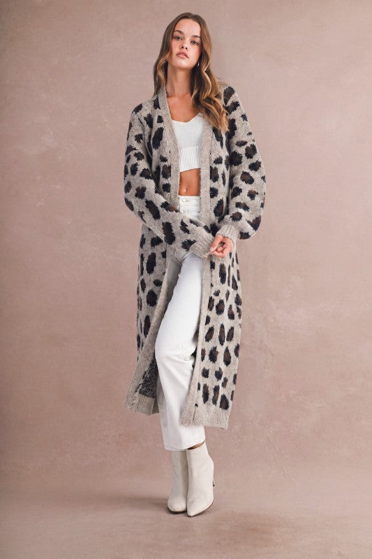 Fernando Leopard Long Line Leopard Coat Cardigan