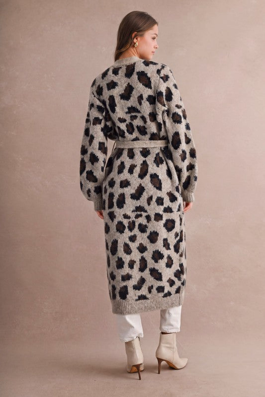 Fernando Leopard Long Line Leopard Coat Cardigan