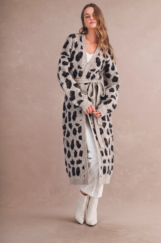 Fernando Leopard Long Line Leopard Coat Cardigan