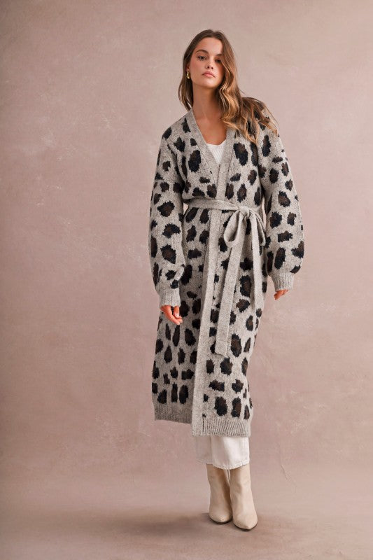 Fernando Leopard Long Line Leopard Coat Cardigan