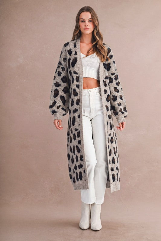 Fernando Leopard Long Line Leopard Coat Cardigan