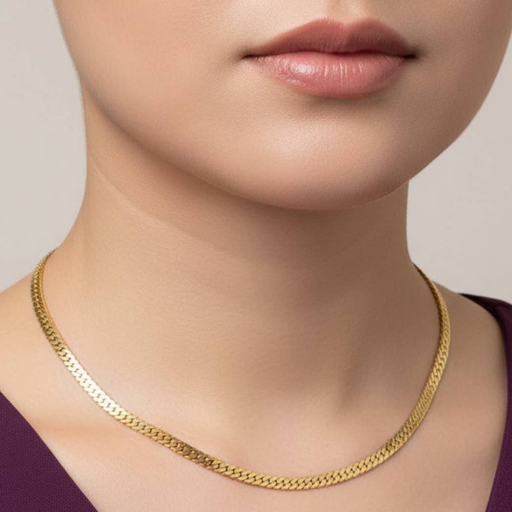 Nelson Gold-Dipped Flat Herringbone Chain Necklace