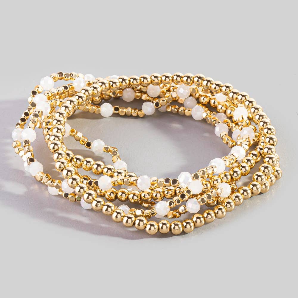 Royna Metallic And Faceted Beaded Elastic Bracelet Set