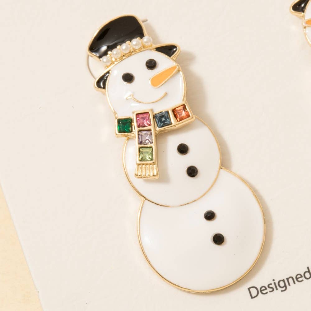 Christmas Enamel And Studs Snowman Drop Earrings