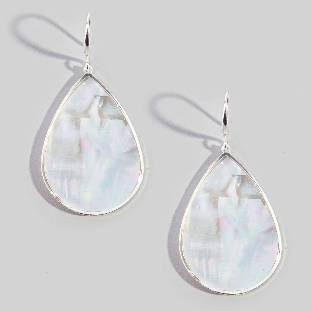 Aso Gold Bezel Iridescent Shell Dangle Earrings