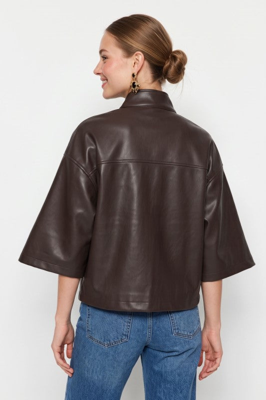 Galvin Faux Leather Cape Jacket