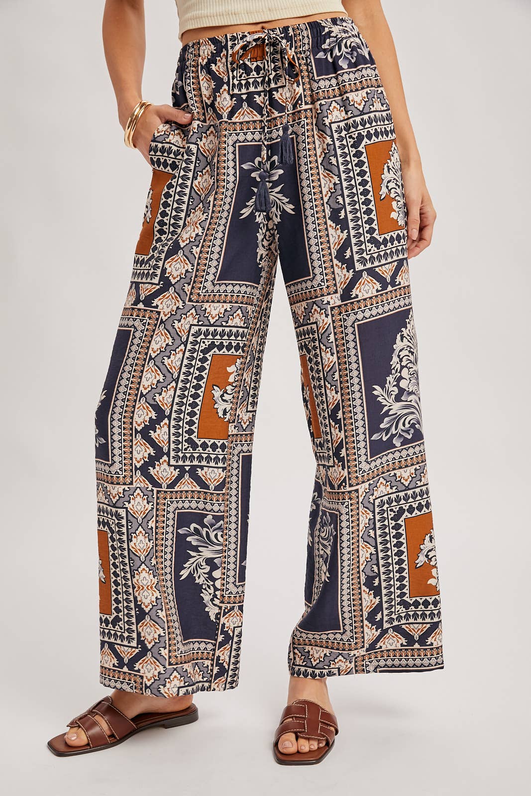 Viki Boho Print Wide Leg Pants
