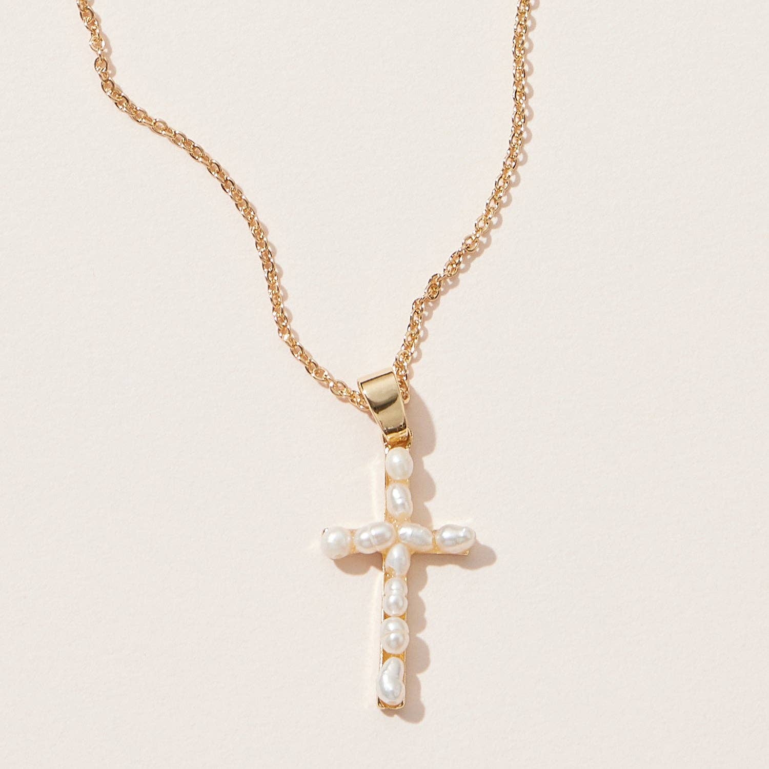 Grace Pearl Gold Cross Pendant Necklace