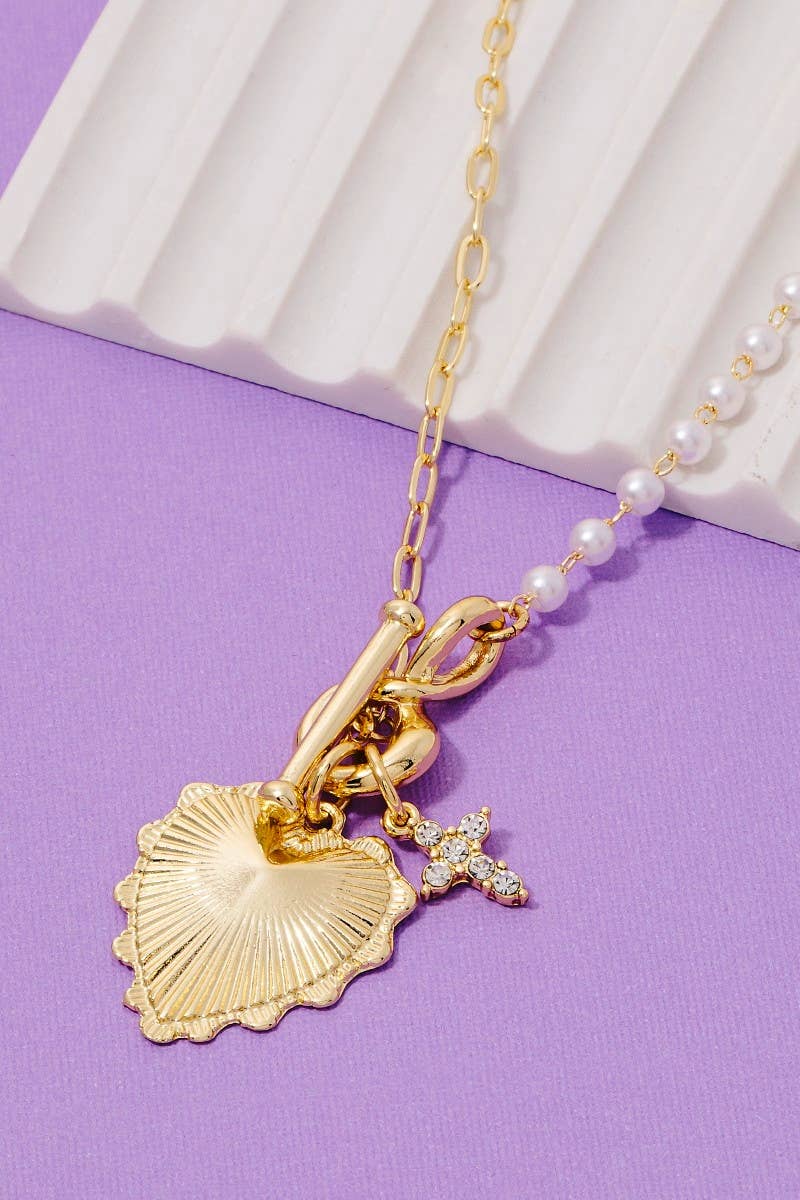 Aviss Secret Box Gold Dipped Heart And Cross Toggle Chain Necklace