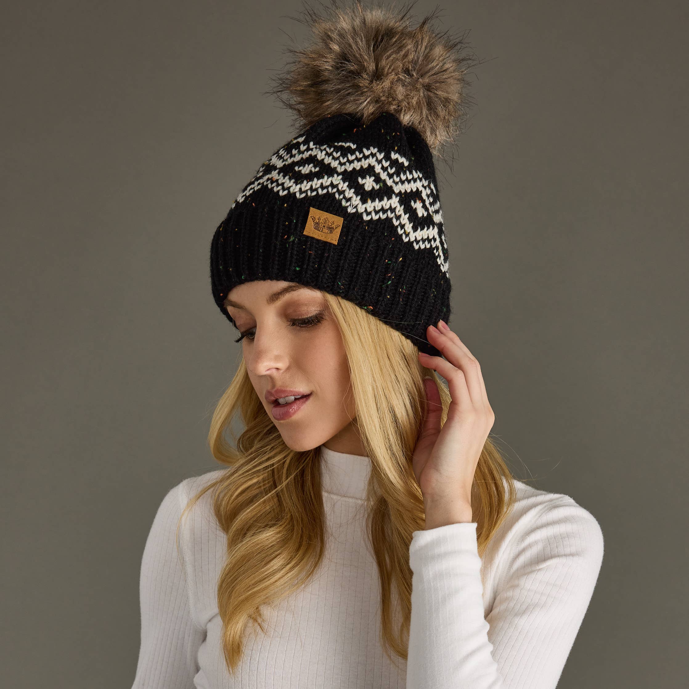 Wheeler Black & Speckled Patterned Pom Hat