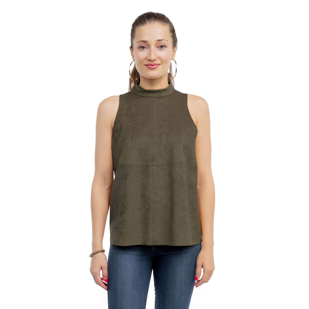 Milburn Mock Neck Faux Suede Top