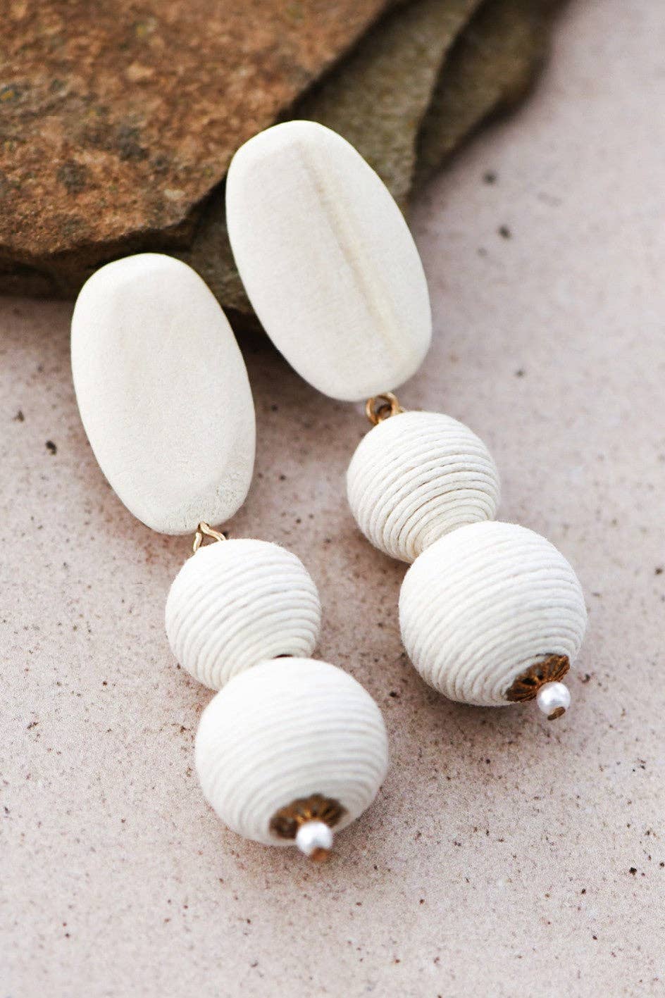 Avery Boho Ivory Wooden Dangle Earrings