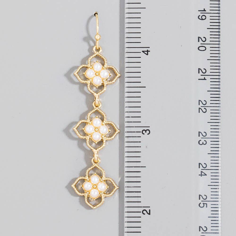 Roxanne Pearl Studded Multi Flower Chain Dangle Earrings