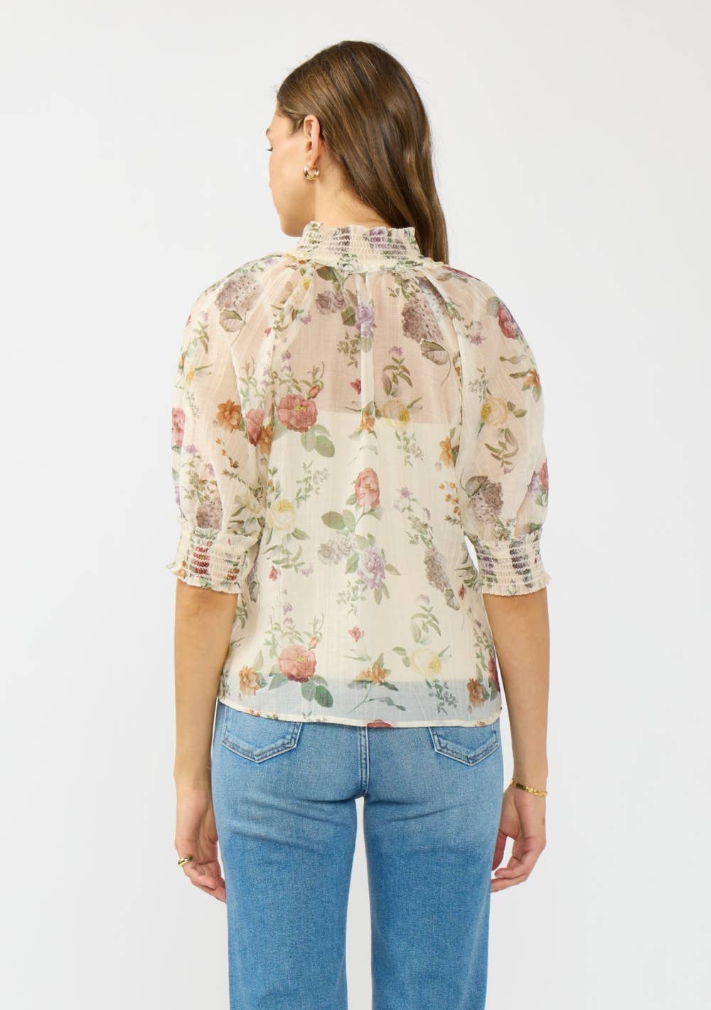 Farly Puff Sleeve Smocked Neck Button Down Top PREORDER
