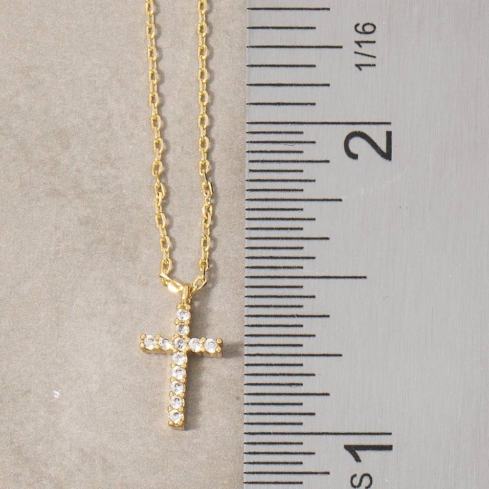 Amelia Gold Dipped Pave Min Cross Pendant Necklace