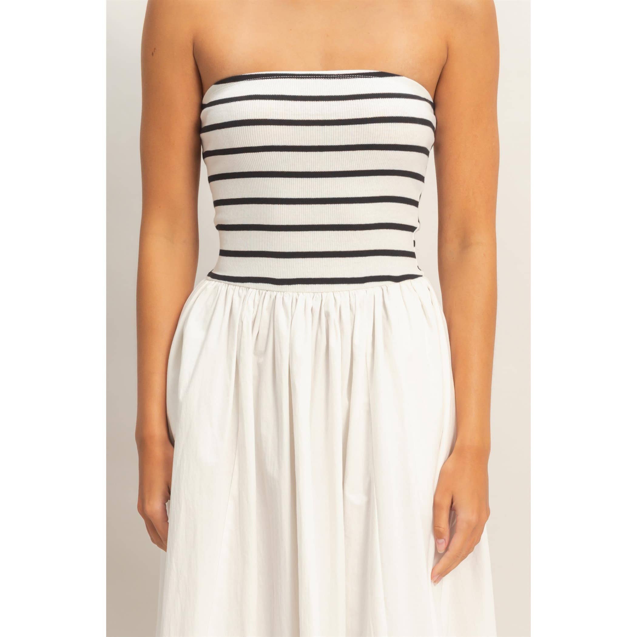 Striped Strapless Flowy Midi Dress
