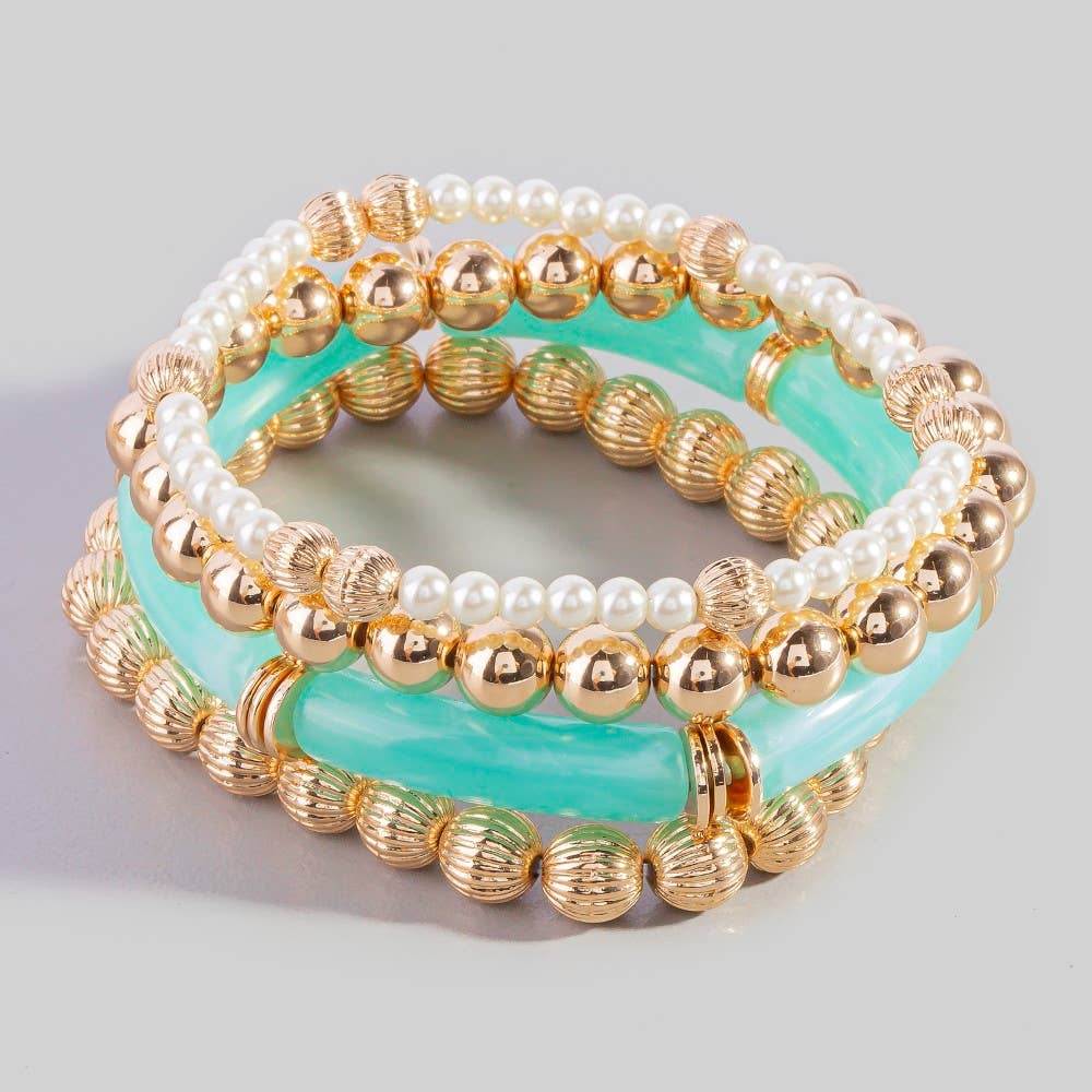 Avery Resin Bar And Gold Bead Stretch Bracelet Set PREORDER