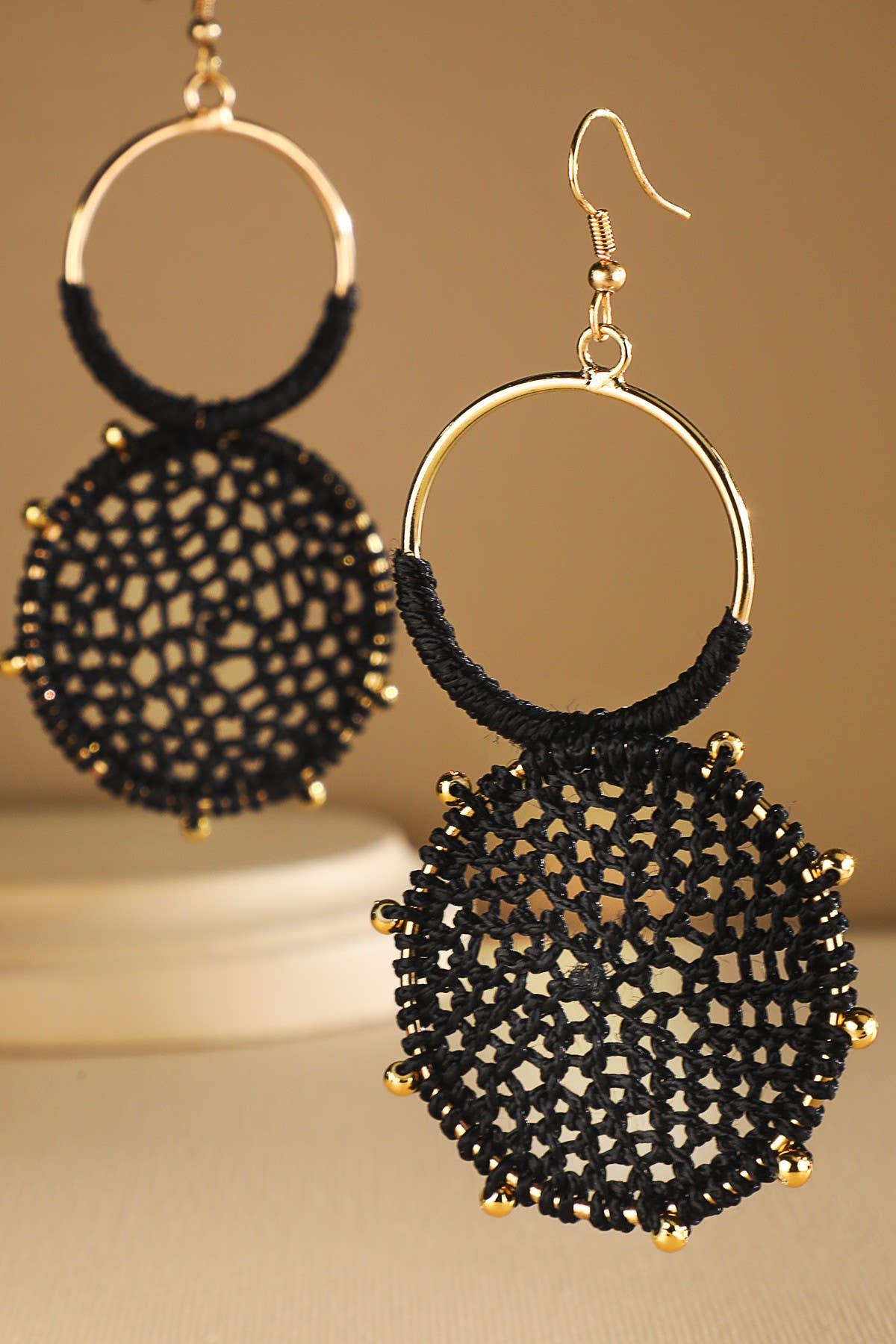Rattan Knitted Round Tiers  Drop Earring