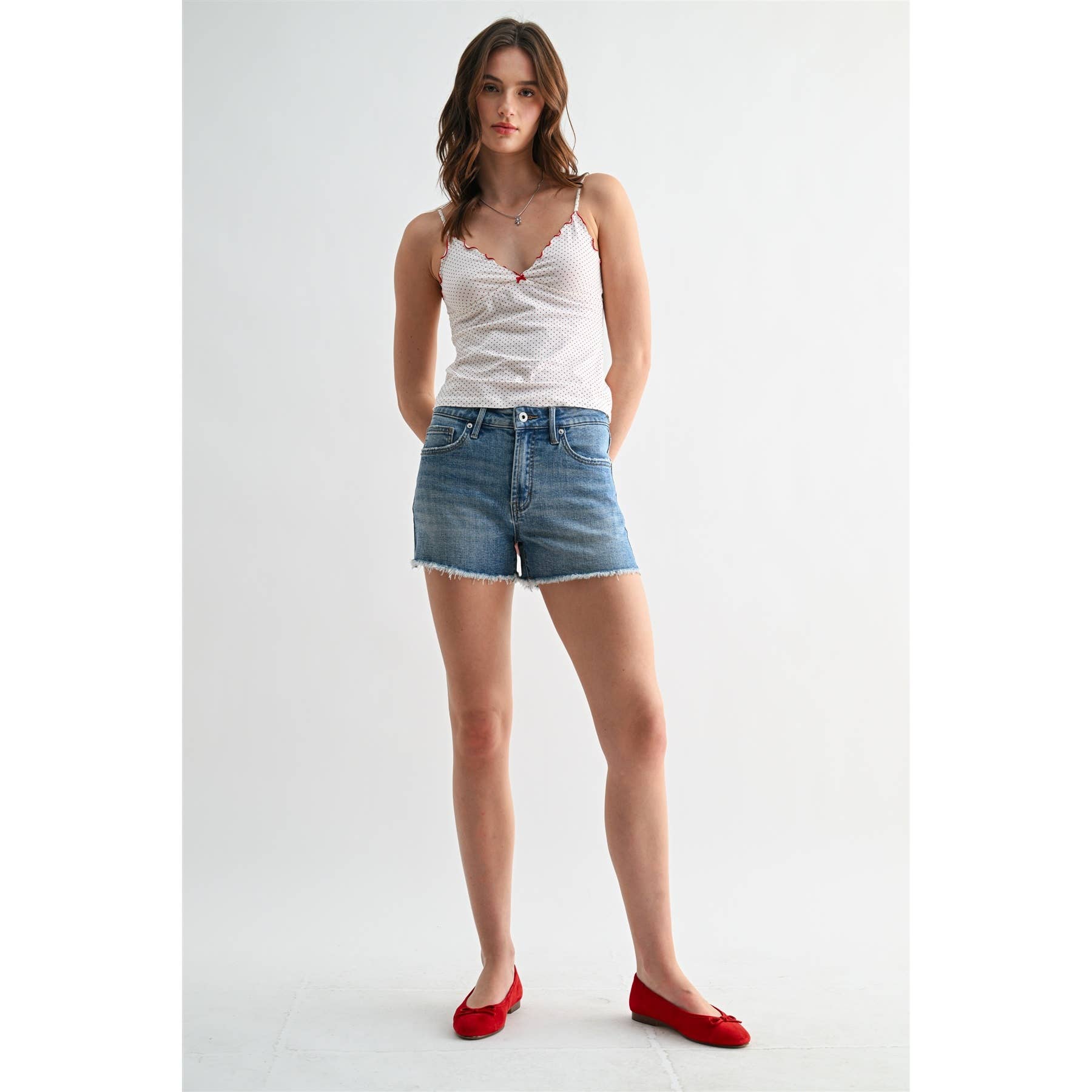MICA Folley High Rise Raw Hem Denim Jean Shorts PREORDER