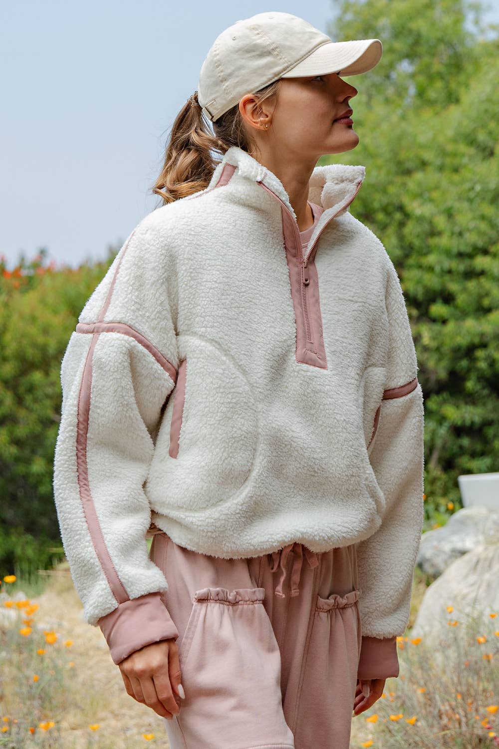 Yolanda Sherpa Mock Quarter Zip Jacket