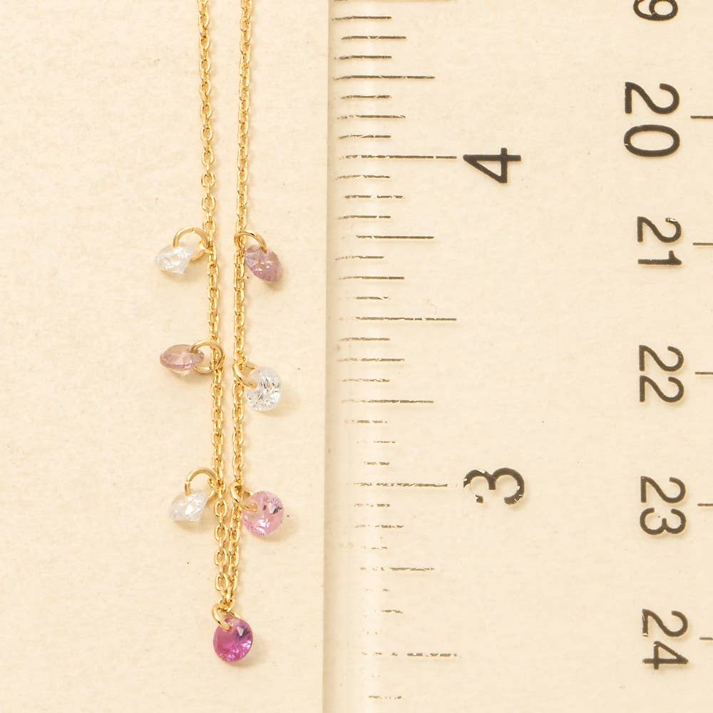 Anly Gold Dipped Chain Cz Drop Station Necklace