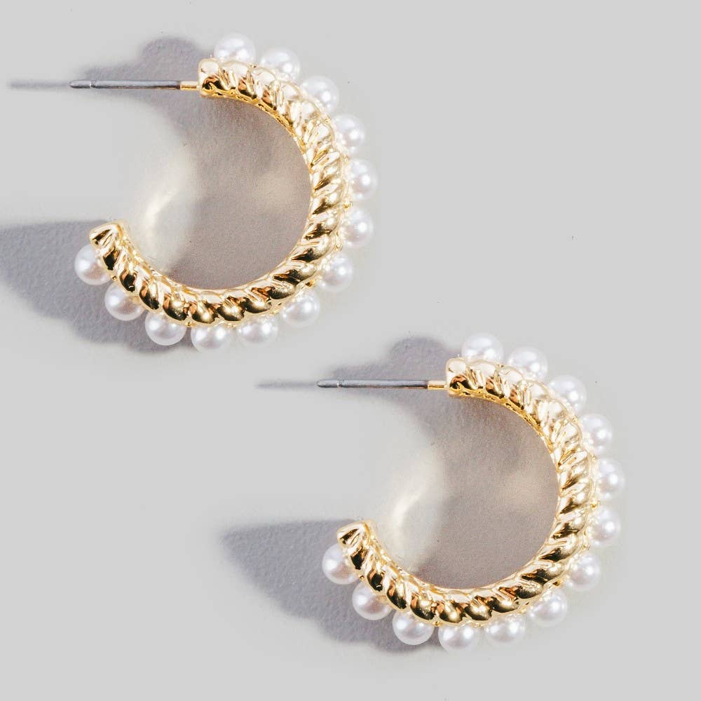Pearl Fringe Twisted Gold Hoop Earrings