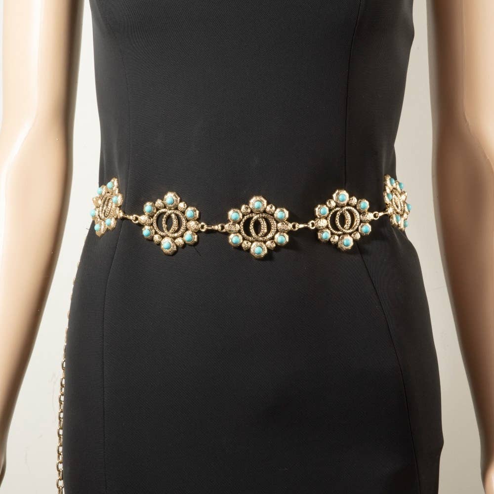 Abba Turquoise Floral Concho Chain Belt