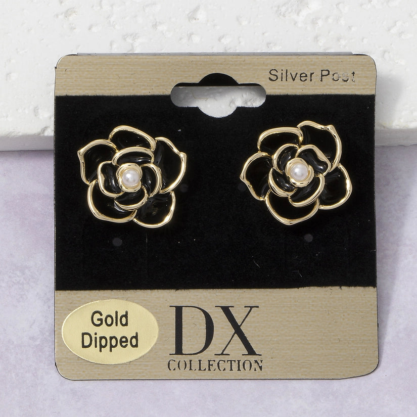 Bonnie Gold Dipped Enamel Rose Pearl Stud Earrings
