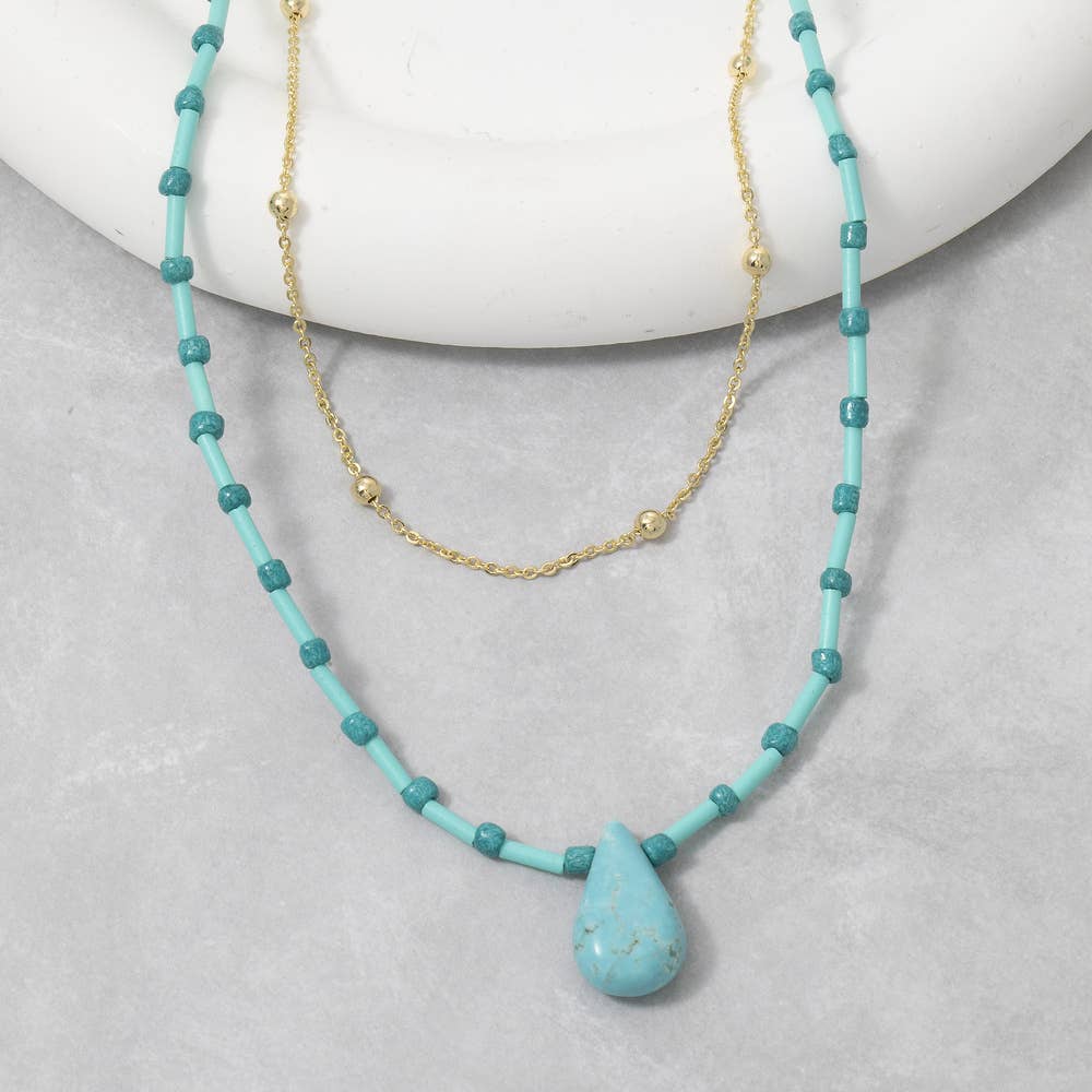 Allison Double Strand Turquoise Bead Pendant Necklace