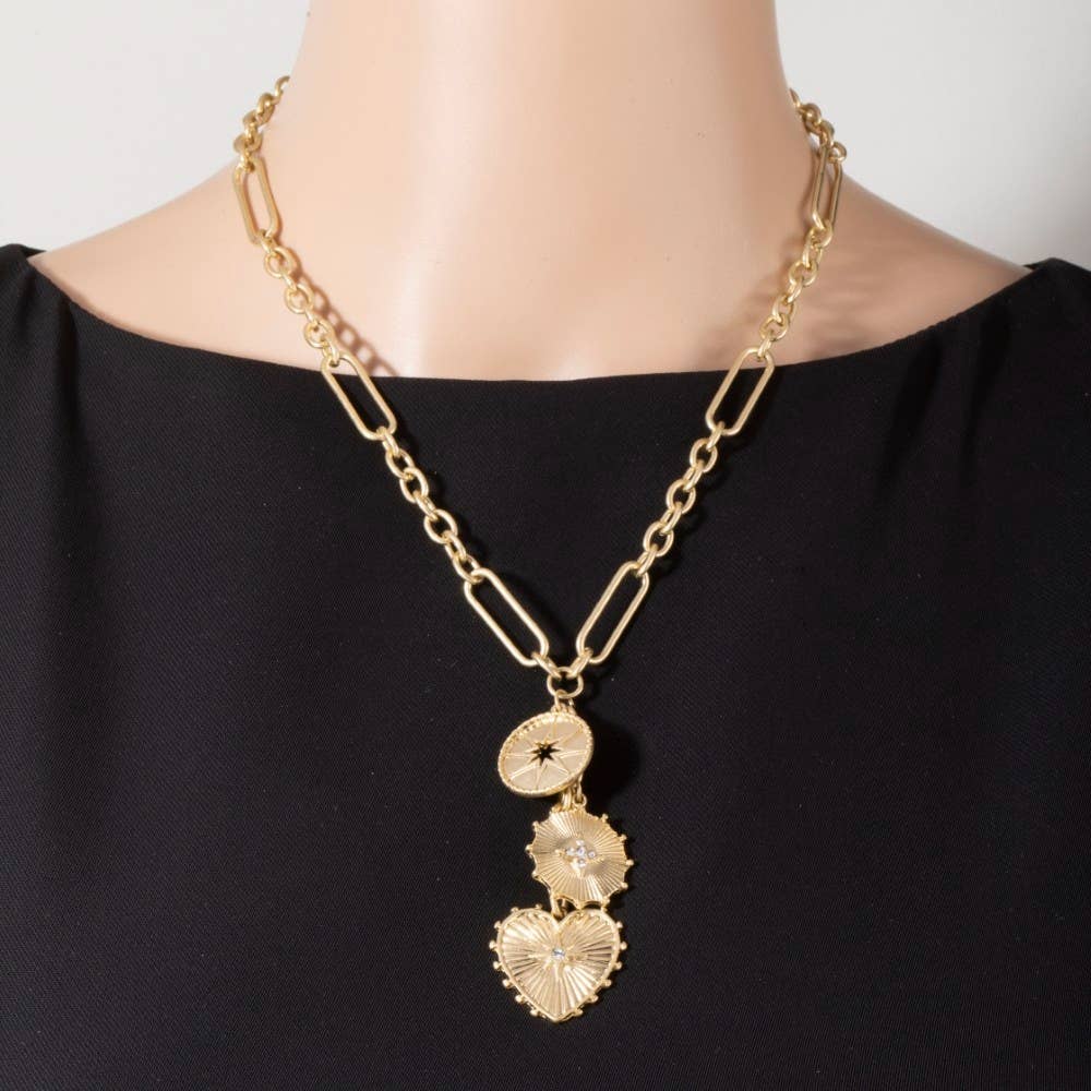 Sonnie Intricate Heart And Coin Pendants Chain Necklace