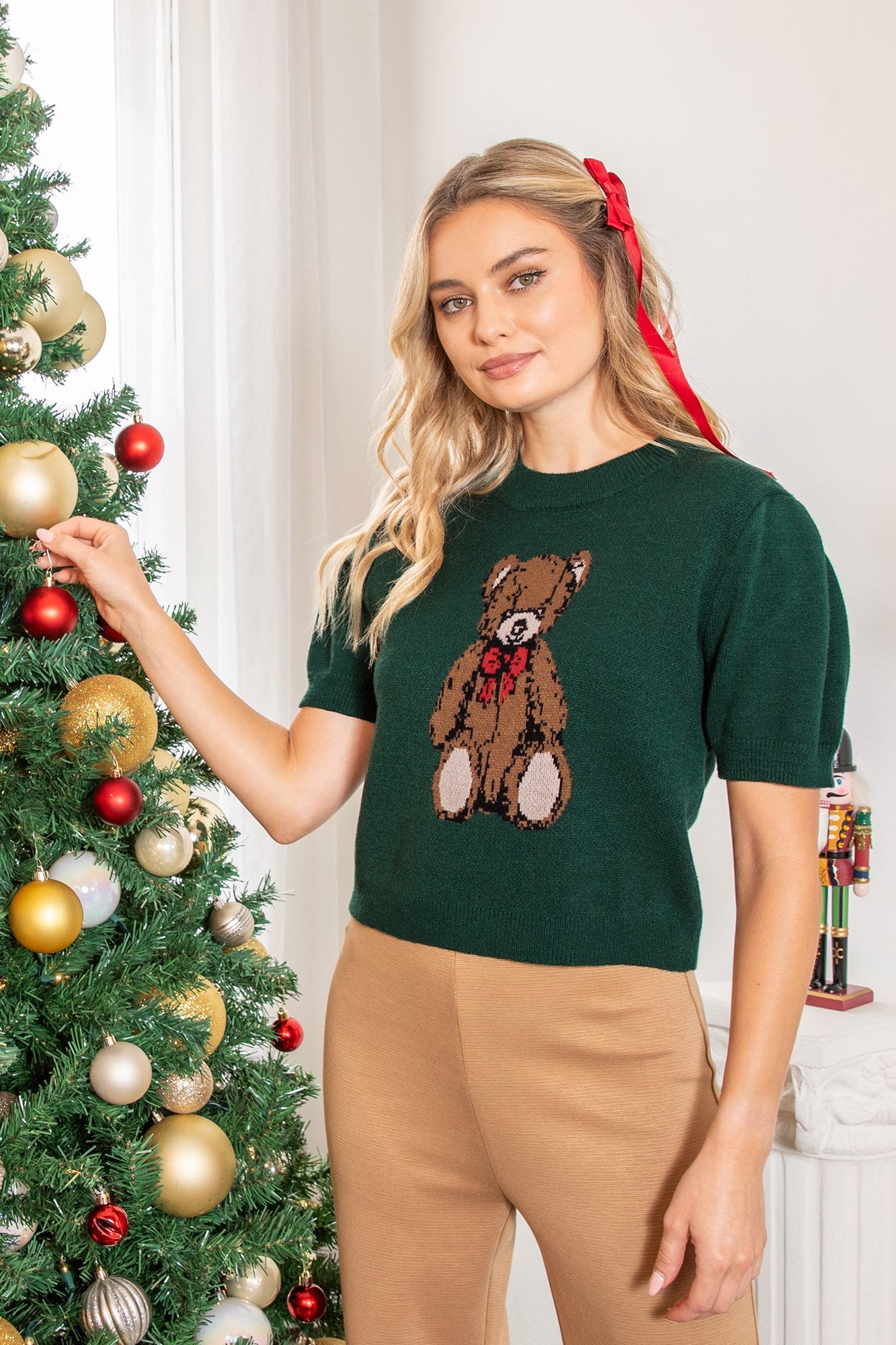 Teddy Bear Short Sleeve Sweater Top