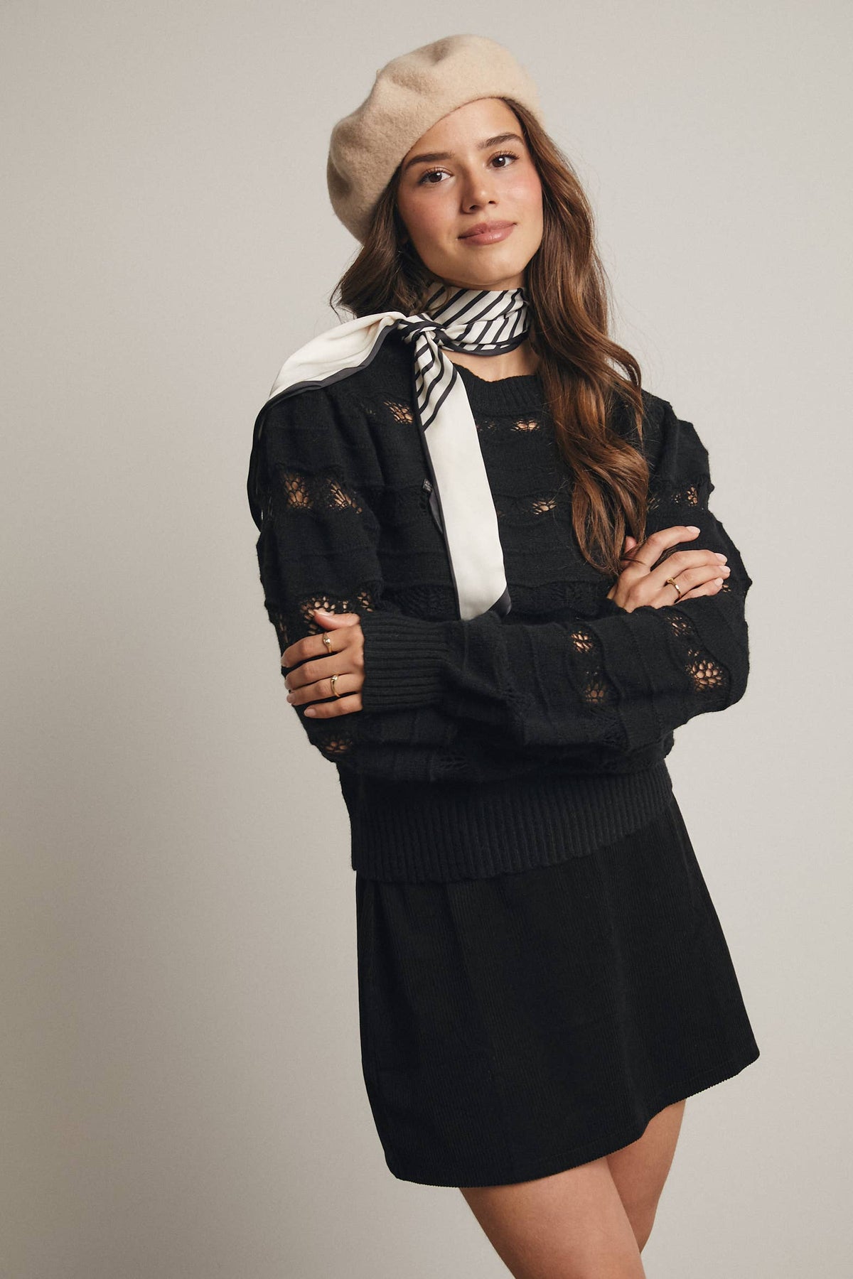 Linkin Pointelle Stripe Knit Pullover