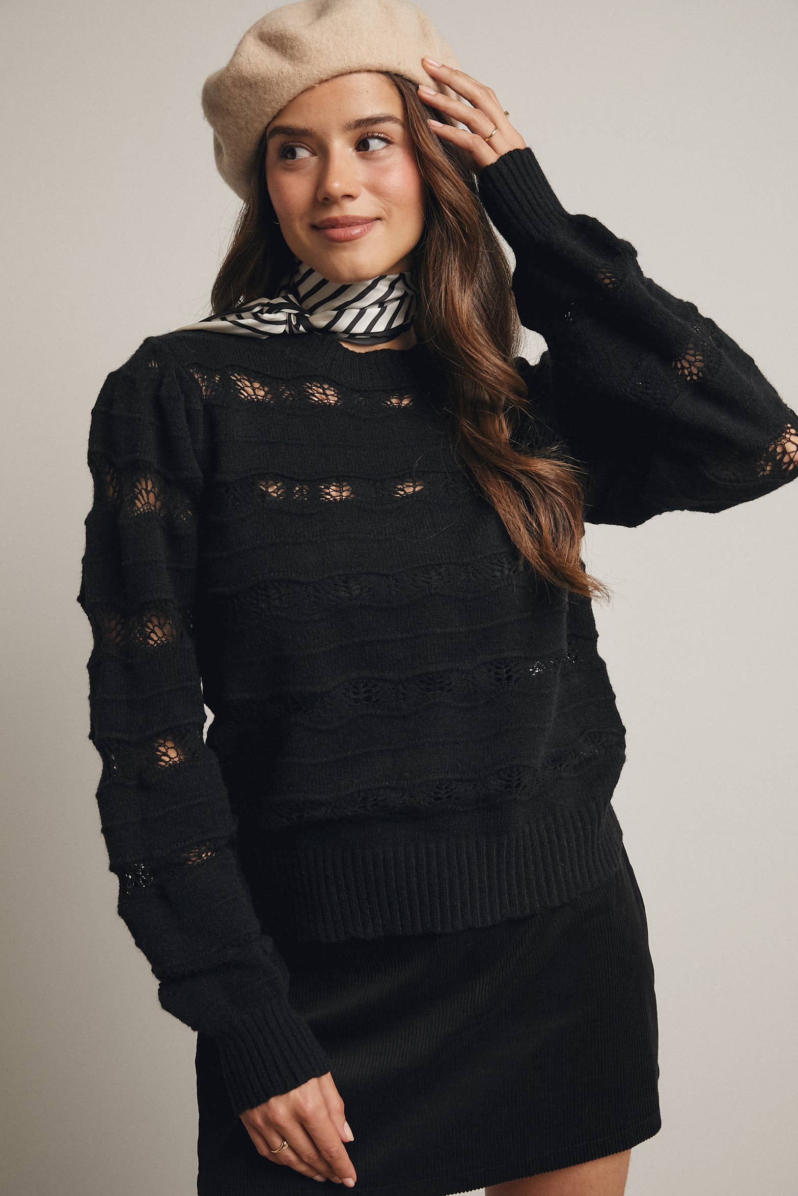 Linkin Pointelle Stripe Knit Pullover