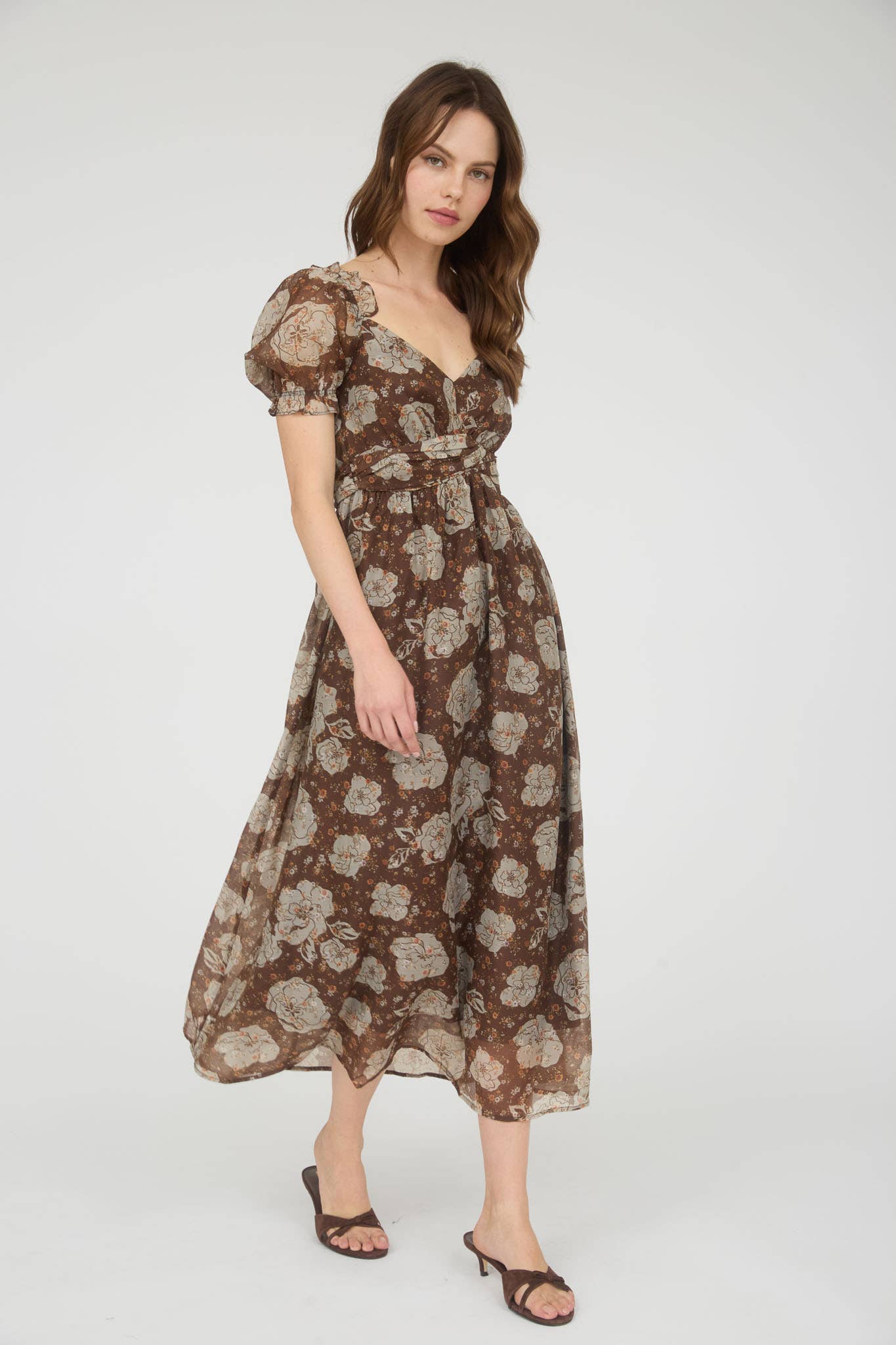 Sissie Back Tie Midi Brown Dress