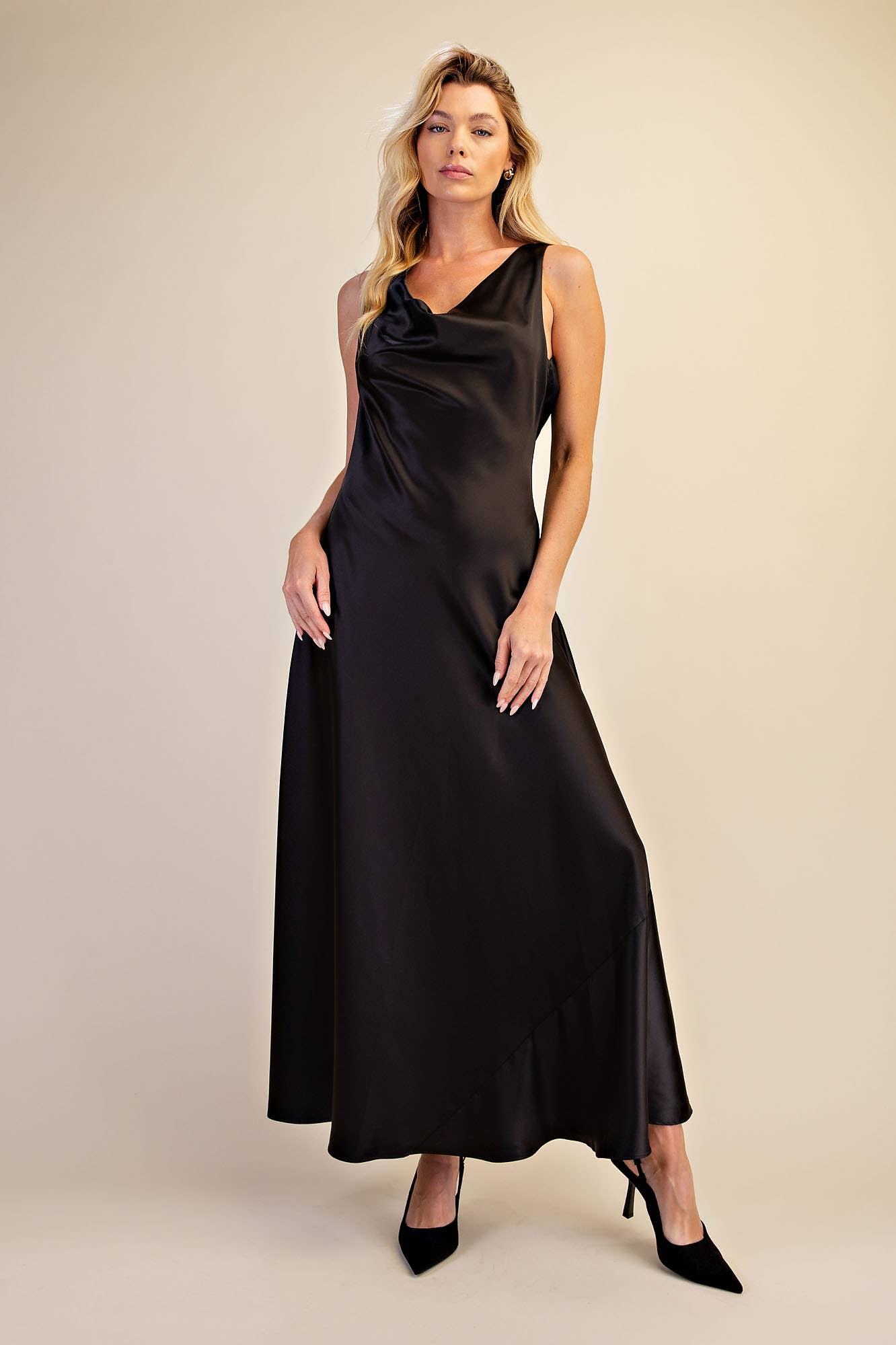 Charie Cowl Neck Satin Evening Dress
