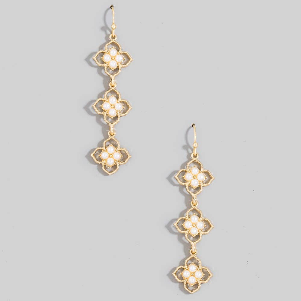 Roxanne Pearl Studded Multi Flower Chain Dangle Earrings