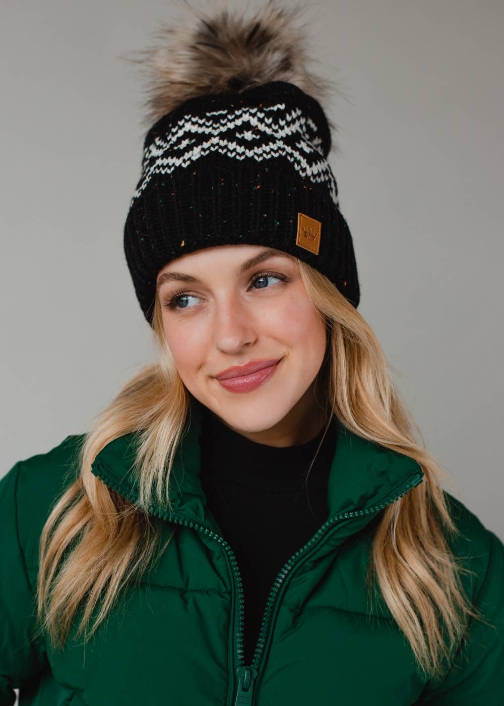 Wentz Black & Speckled Patterned Pom Hat