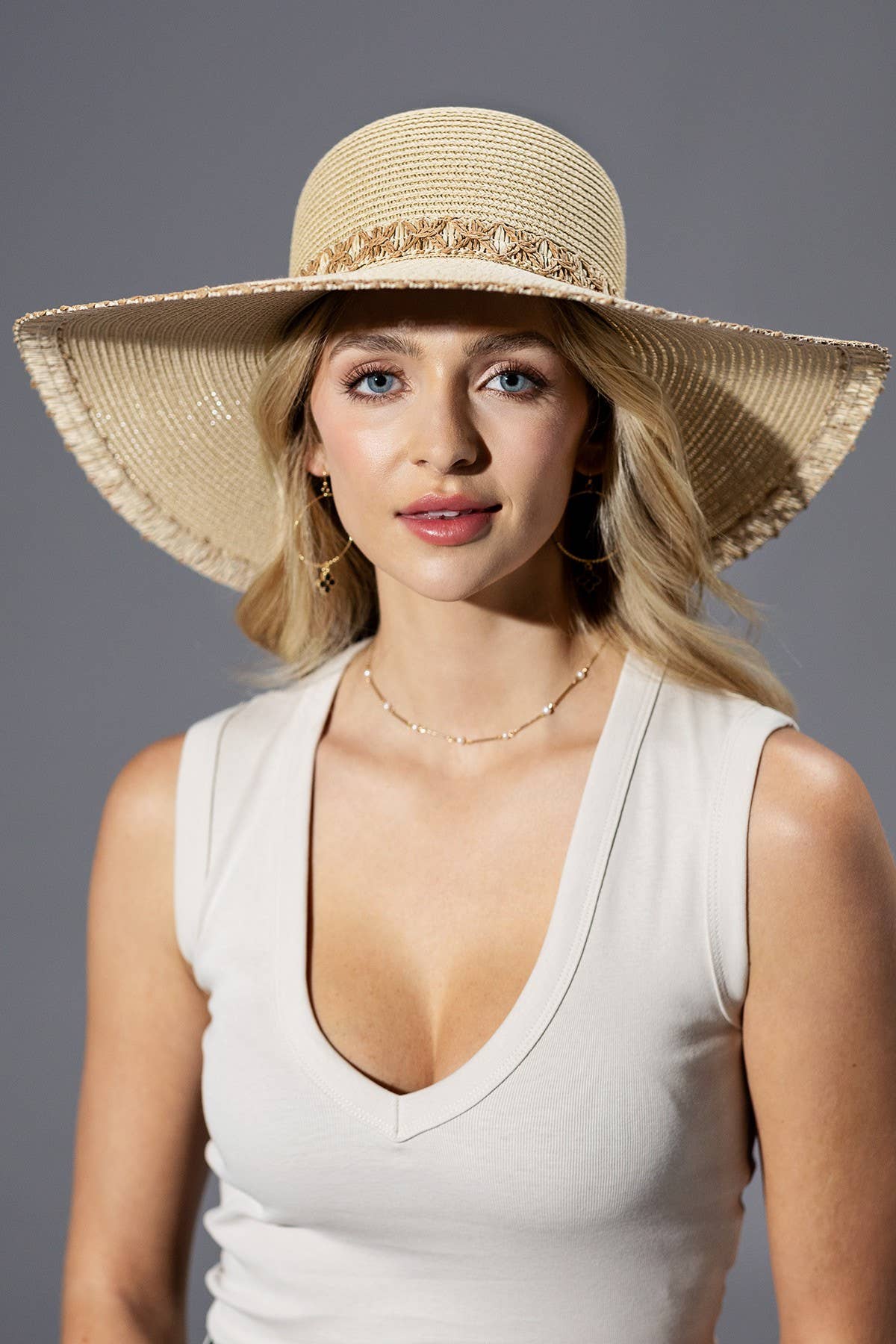 Harper Edge Detail Wide Brim Floppy Straw Hat