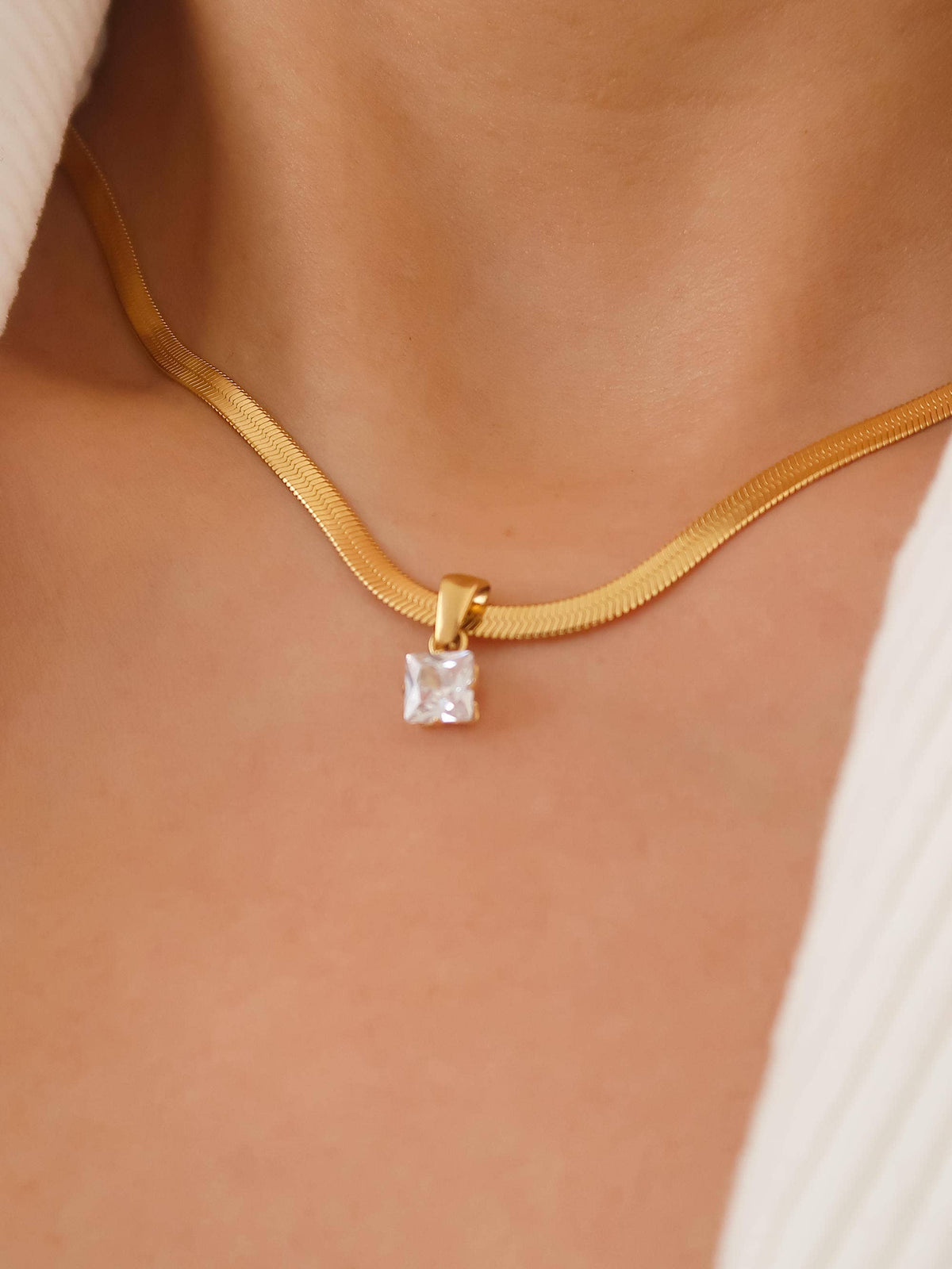 Flânerie by MAIQ Blanc 18K Gold Non-Tarnish CZ Snake Chain Necklace