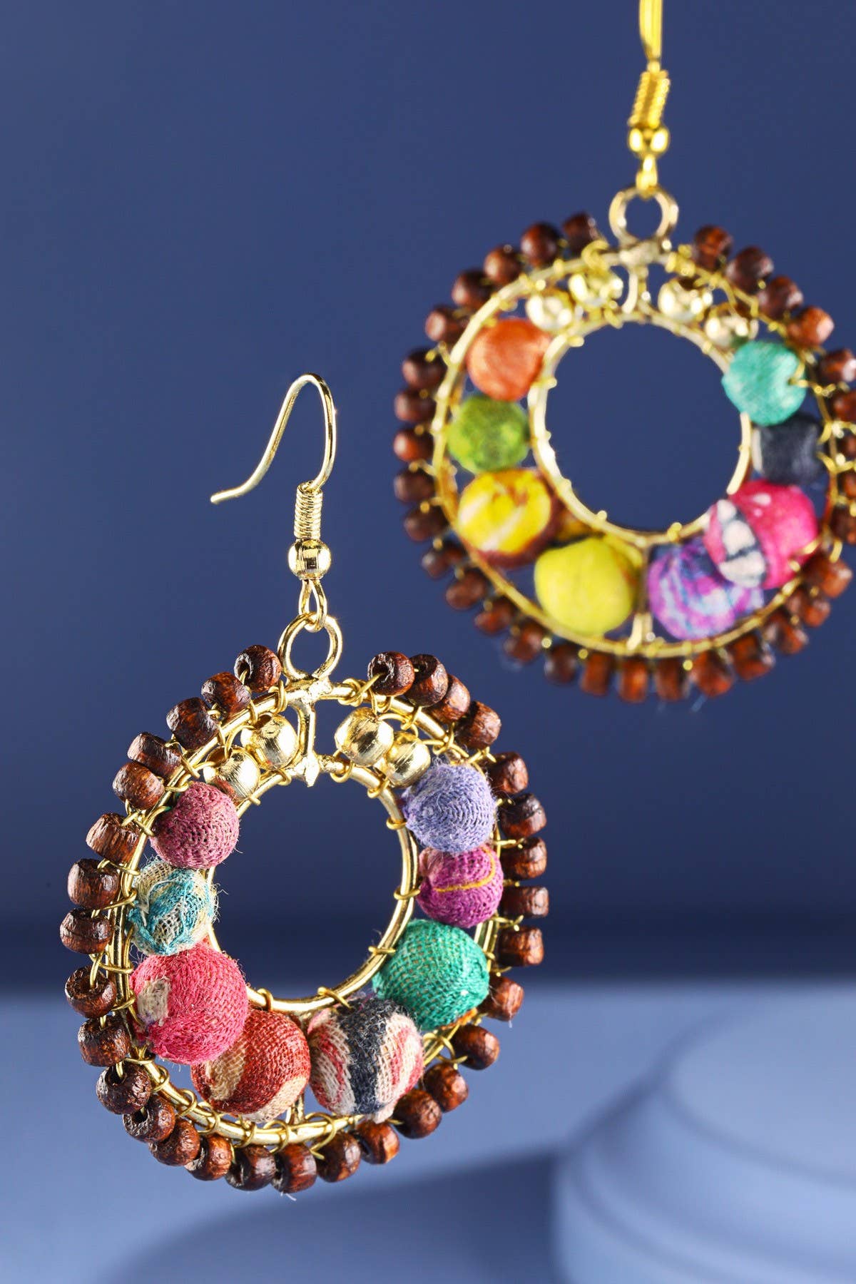 Handmade Circular Beaded Hoop Earrings