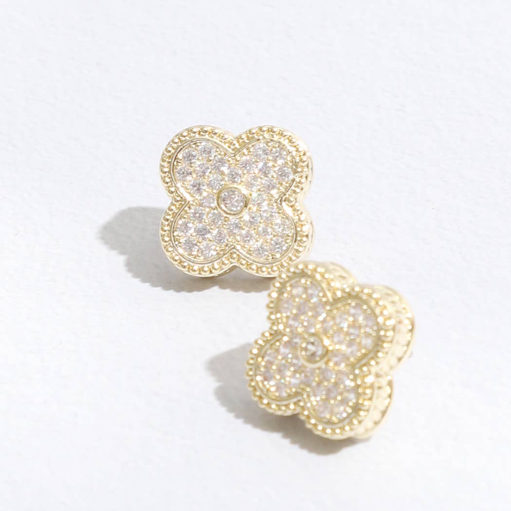 Nubert Gold Tone Outline CZ Pave Clover Post Earrings