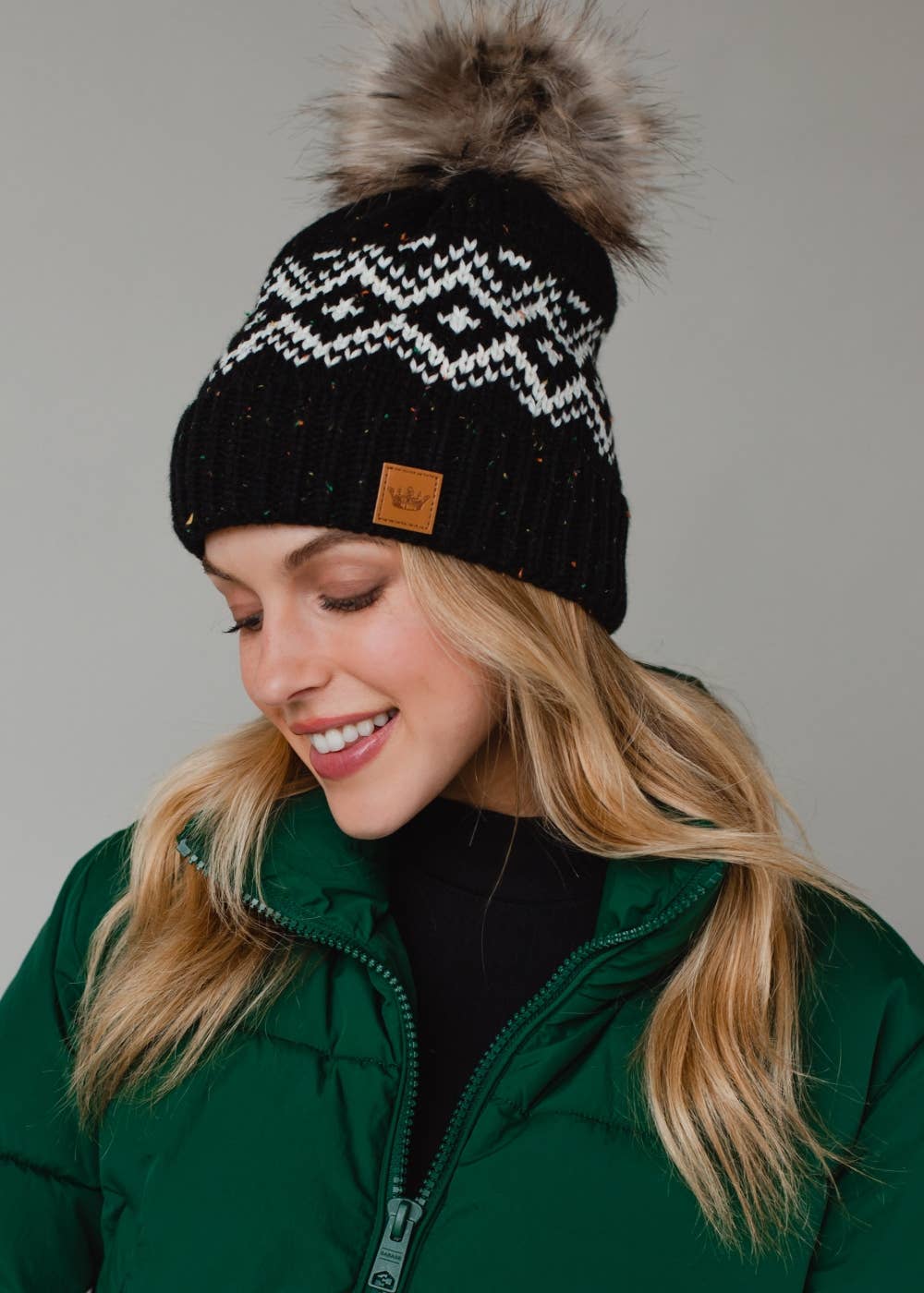 Wentz Black & Speckled Patterned Pom Hat