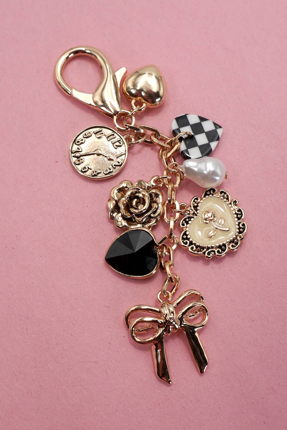 Bow Checker Heart Charm Key Chain