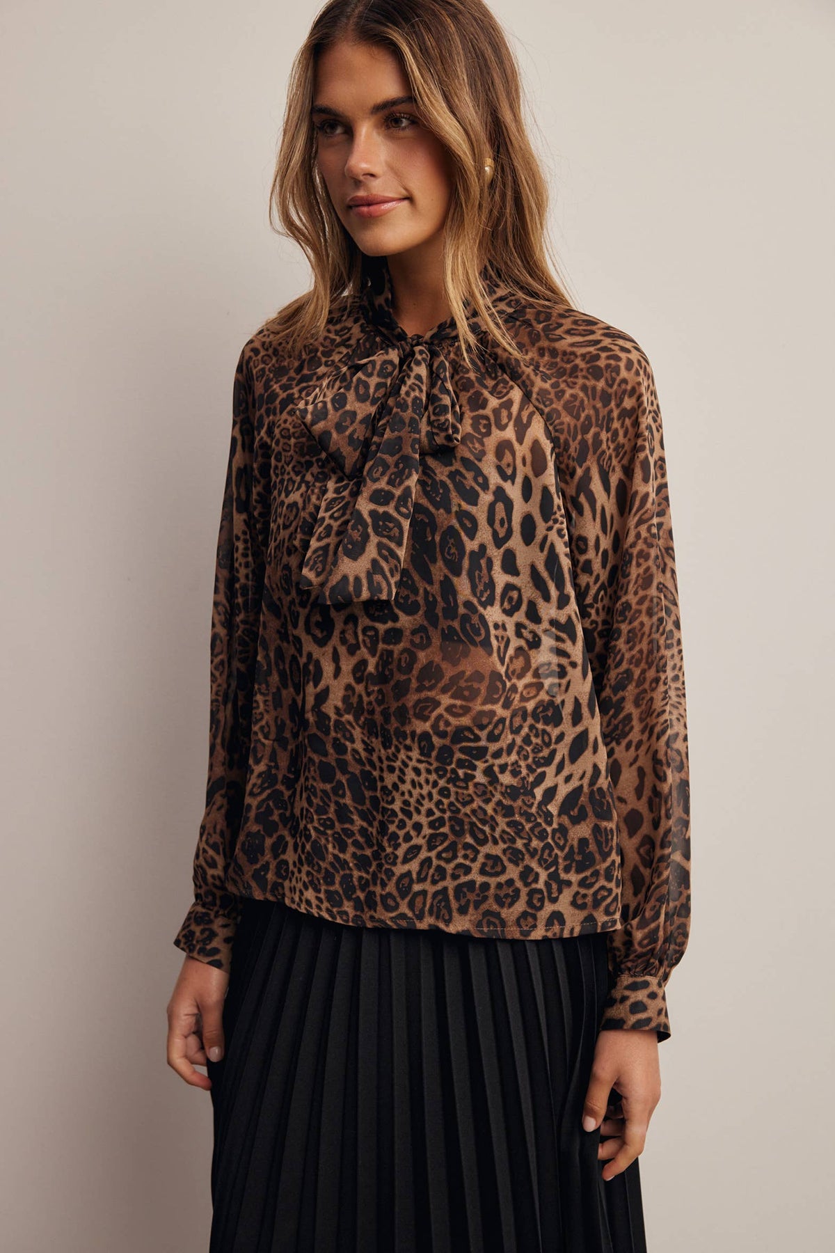 Drea Animal Print Tie Neck Chiffon Blouse PREORDER