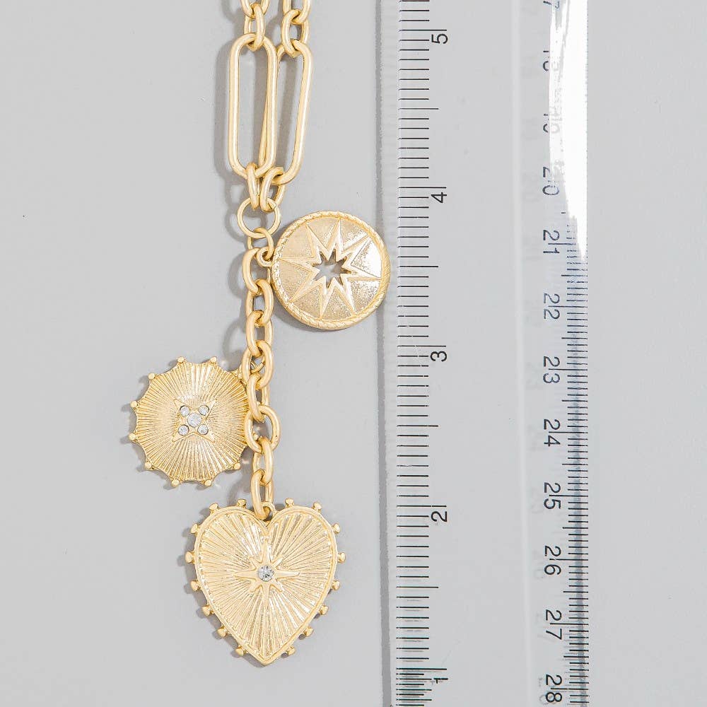 Sonnie Intricate Heart And Coin Pendants Chain Necklace