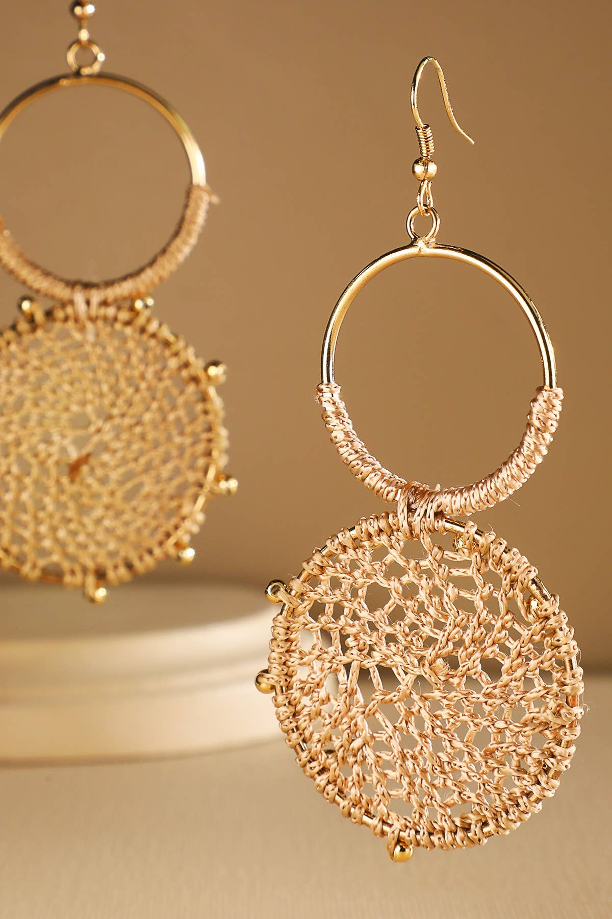 Rattan Knitted Round Tiers  Drop Earring